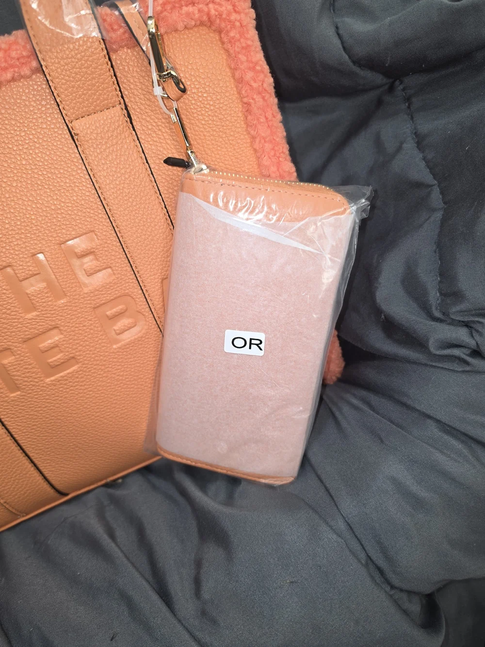 Orange Shearling Trim "The Tote Bag" with Detachable Wallet - Picture 10 of 11